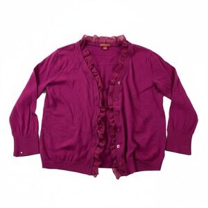 Merona Raspberry Ruffle Button Up Cardigan Sweater Long Sleeve Womens Size Large